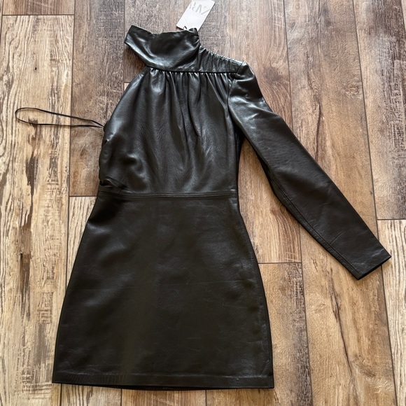 Zara | Dresses | Nwt Zara One Shoulder Leather Dress Xs | Poshmark
